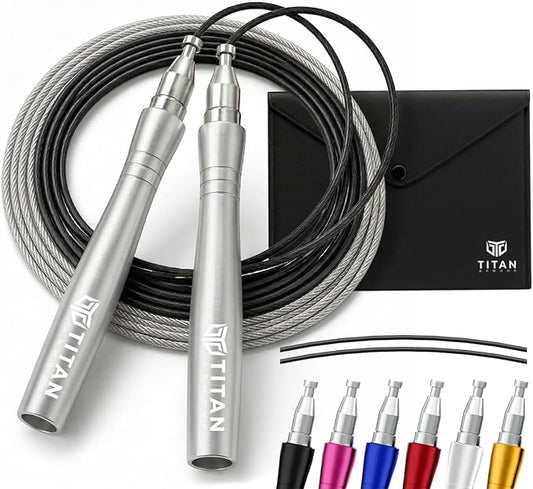 Titan Armour® Speed Rope - Professional Self-Locking & Adjustable, Adult Speed Jump Ropes for Fitness | 2 x Steel Ropes, Cable Protector & Travel Case | Jump Rope Crossfit, Boxing, Fitness MMA for Men & Women