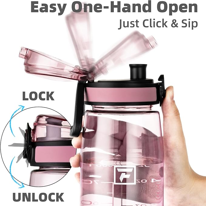 Fanhaw 32 oz Clear Plastic Water Bottle, BPA Free Leakproof Tritan Sports Water Bottle with Chug Lid, Wide Mouth Reusable Bottle for Gym, Travel, School & Office (Cherry Blossom)