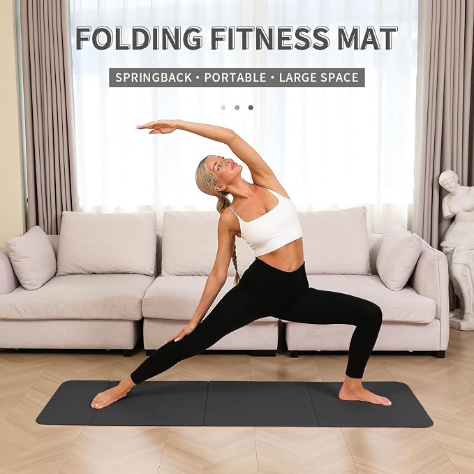 PAIDU Foldable Yoga Mat 10mm Thick, 75"x26" Non-Slip Fitness Exercise Mat | SGS Certified| uick Fold，Easy Storag，Portable for Yoga/Pilates/Studio/Home Workout