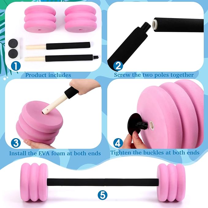 Soulchen Long Aquatic Exercise Dumbbells Pool Exercise Foam Water Weights Dumbbell Aquatic Pool Barbells with High Density EVA Foam for Swim Water Aerobics Workouts Loss