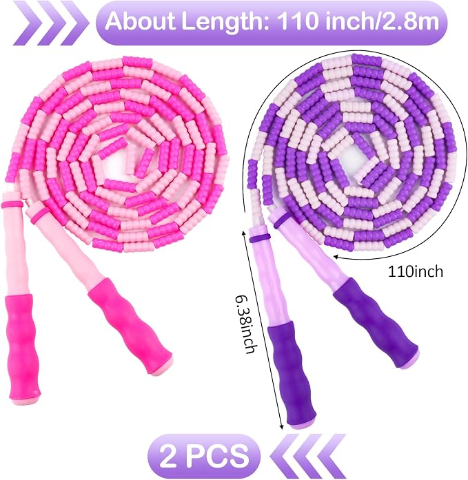 Jump Rope for Kids, Adjustable Jump Ropes for 4 5 6 7 8 10 12, Tangle Free | Jumping Rope Age 8-12, Segmented Soft Beaded Skipping Rope for Women Fitness