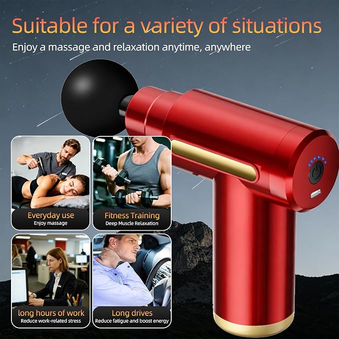 Massage Gun, Electric Massager, Suitable for Whole Body to Relieve Fatigue, Replaceable Massage Head Impact Massager, The Best Choice for Gift Giving (Red-720)