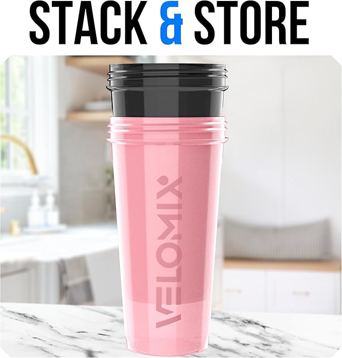 VELOMIX -2 Pack- 28 oz Protein Shaker Bottles for Protein Mixes - 2x Wire Whisk | Leak Proof Shaker Cups for Protein Shakes and Pre Workout | Protein Shaker Bottle Pack (A7) Pink/Black