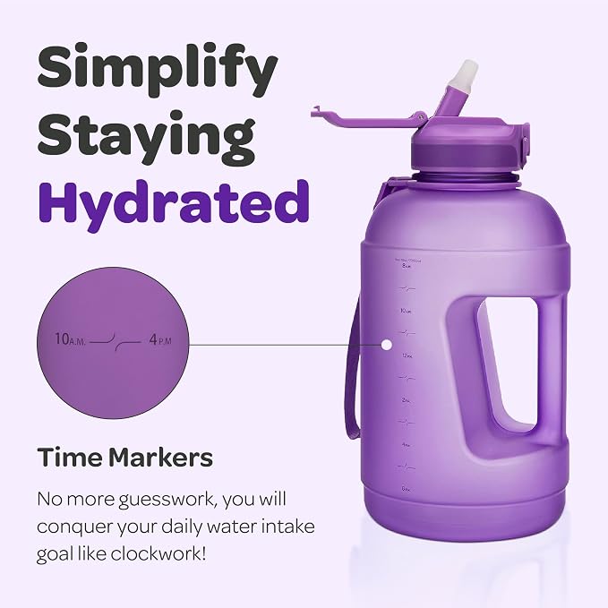 Hydracy Motivational Water Bottle with Time Marker and Straw Lid 78 oz | Leakproof,BPA Free,No Sweat Neoprene Sleeve,Carry Strap,Daily Intake Tracking for Fitness & Outdoors