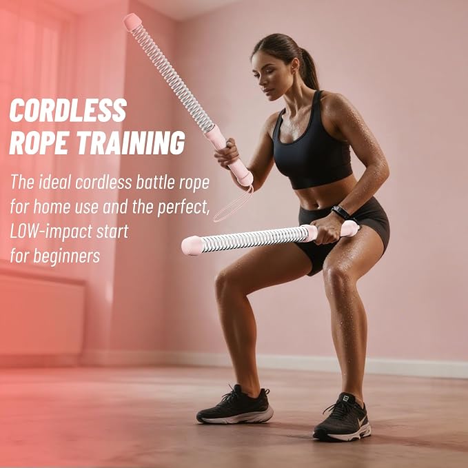 Ropeless Battle Ropes for Home Gym - Heavy Duty Cordless Workout Ropes for HIIT, Strength & Cardio Training, Portable Exercise Equipment for Men & Women, Low-Impact Fitness Rope (pink)