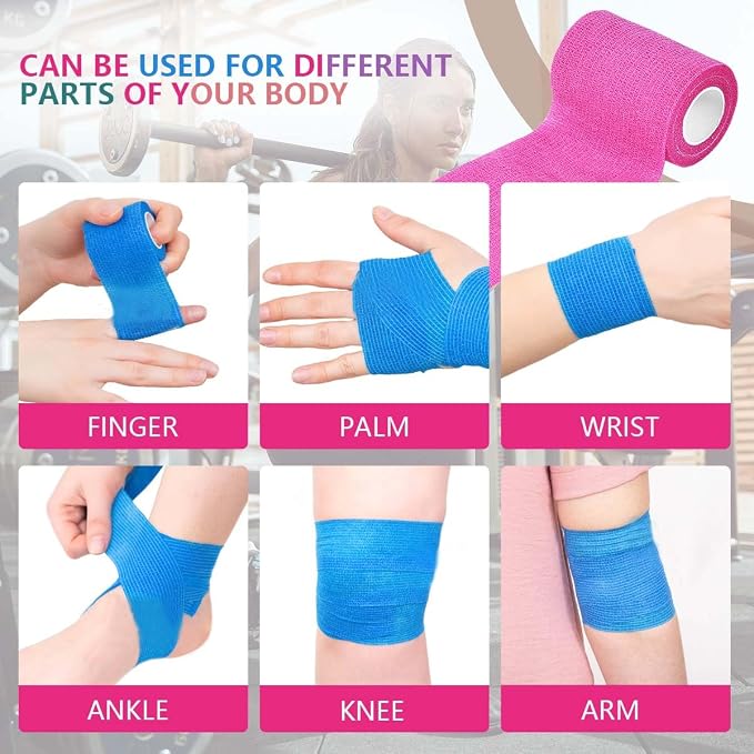 KISEER 30 Pack 3 Inch x 5 Yards Colorful Self Adhesive Bandage Breathable Cohesive Bandage Wrap Rolls Elastic Self-Adherent Tape for Stretch Athletic, Sports, Wrist, Ankle