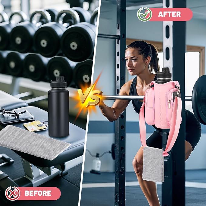 Magnetic Gym Bag Water Bottle Holder with Phone Pockets Shoulder Strap for Men Women