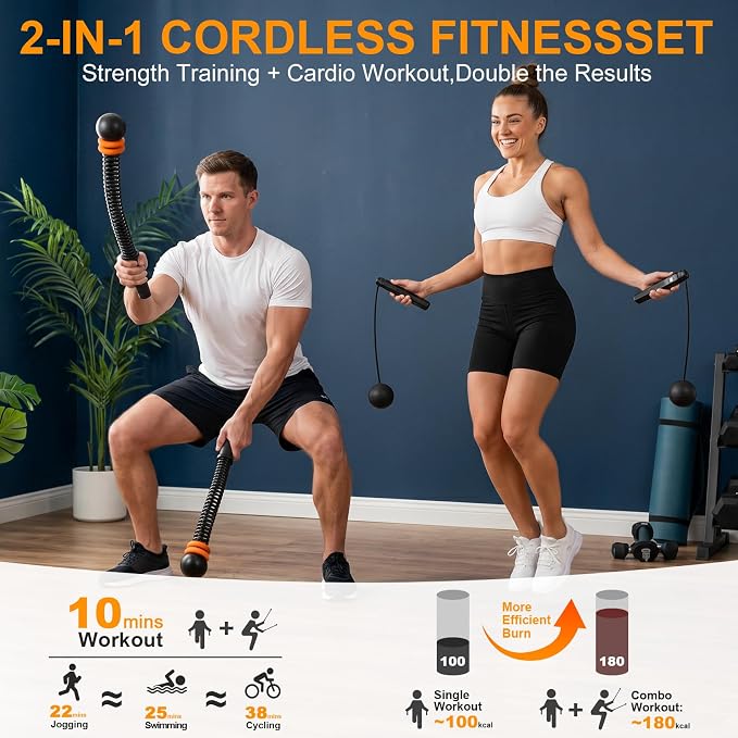 RYACO Ropeless Battle Ropes, Cordless Fitness Training Set for Home Gym | Portable equipment, detachable weight rings, low-impact full-body HIIT & strength training indoor fitness gear