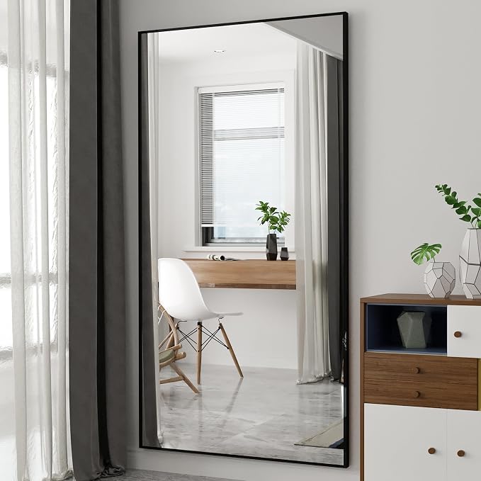 Beauty4U 76" x 37" Full Length Mirror with Stand, Black Large Floor Mirror | Standing, Leaning, or Wall-Mounted Tempered Glass Full Body Mirror with Metal Frame for Bedroom, Closet, Modern Home Decor