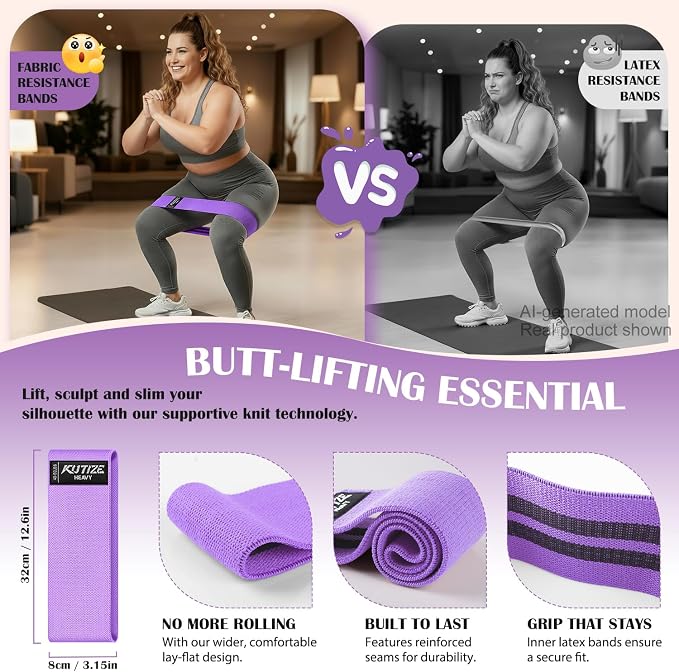 KUTIZE Ankle Resistance Bands with Cuffs & Fabric Resistance Bands Set - Legs & Glutes Workout Equipment for Women & Men, Home Gym Heavy Exercise Bands for Hip, Yoga, Strength Training, Rehab, Pilates