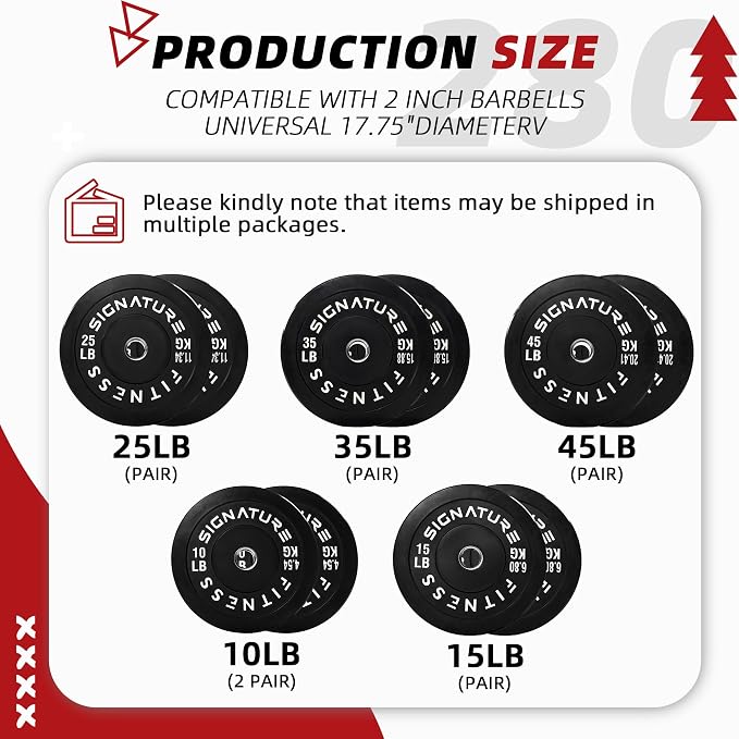 Fitvids 2-Inch Olympic Rubber Weight Plates Sets, Bumper Plates Set with Barbell for Strength Training, 180-390 Lbs Multiple Options