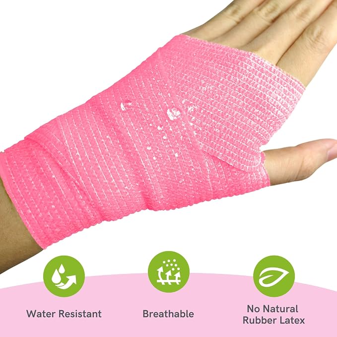 FriCARE Self Adhesive Bandage Wrap, Medical Tape in First Aid Kit | Elastic Cohesive Bandages for Sports/Vet/Wrist Ankle Wounds, 2 Inches X 5 Yards, Latex-free 6 Rolls, Fluorescent Color