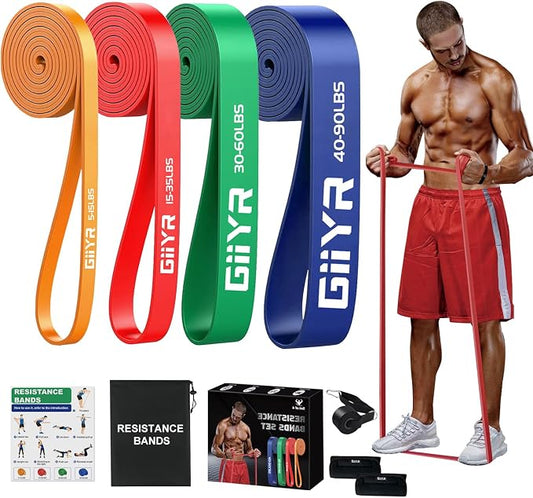 Resistance Bands Set for Men & Women - 4 Levels Exercise Band with Door Anchor, Pull Up Bands for Strength Training, Stretching, Powerlifting, Home Workouts