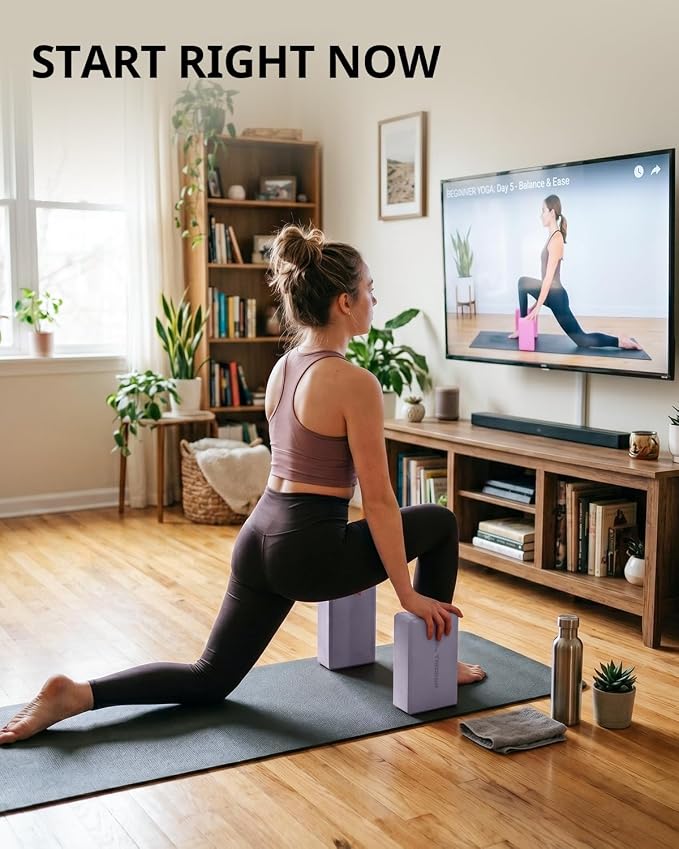 Trideer Yoga Blocks 2 Pack, Soft Non-Slip Foam Blocks with Beveled Edges for Alignment and Stretching in Yoga, Pilates, and Dance - Supportive, Lightweight, Odor Resistant, Latex-Free