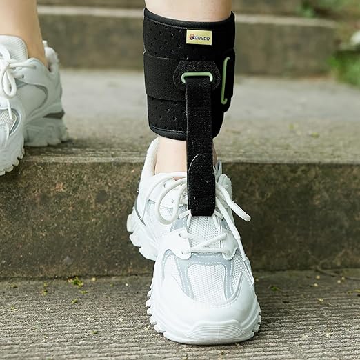 Tenbon Ankle Support Drop Foot Brace Orthosis - Comfort Cushioned Adjustable Wrap Compression For Improved Walking Gait, Prevents Cramps Ankle Sprains (Black)