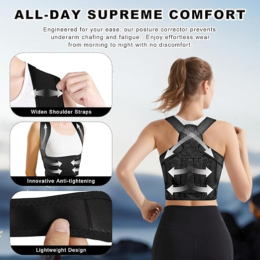 Back Brace Posture Corrector for Women and Men, Adjustable Shoulder Straightener Full Lumbar Support Belt, Upper and Lower Back Pain Relief, Scoliosis Hunchback Hump Thoracic Spine Corrector (Black M)