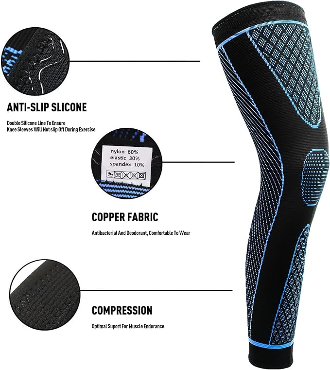 SKDK Full Leg Sleeves Long Compression Leg Sleeve Knee Sleeves Protect Leg, for Man Women Basketball, Arthritis Cycling Sport