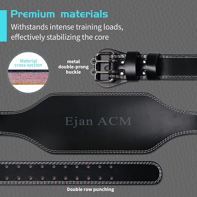 Leather Weight Lifting Belt 11 Adjustable Holes 4 and 6 inch for Lumbar Back Support Gym Weight Belt, Heavy Duty Workout, Training Strength, Powerlifting Weightlifting, Squat & Bodybuilding