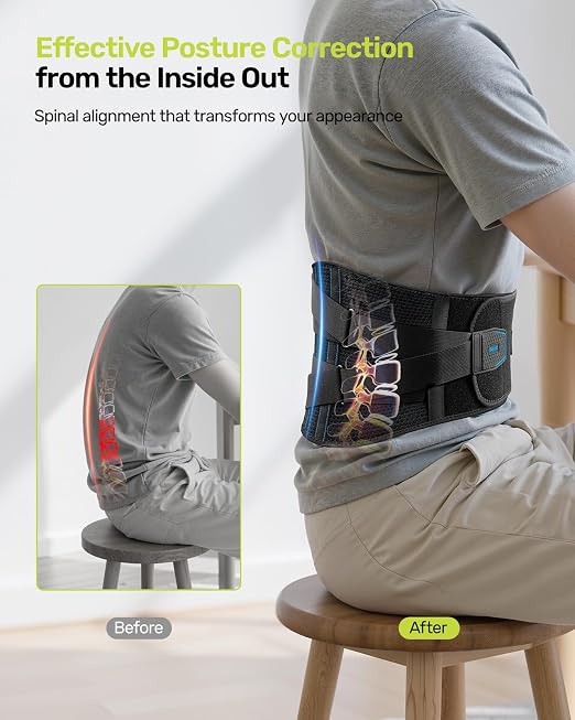 Rakiie Back Brace for Lower Back Pain Relief for Women Men, Back Support Belt with 7 Stays for Lifting at Work, Breathable Soft Lumbar Support with 3D Support Removable Pad for Herniated Disc, Sciatica, Size XXL (Waist: 51.2"-62.9")