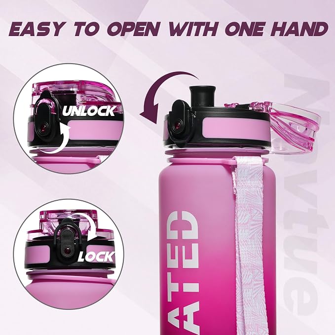 Water Bottle 32 oz Motivational Time Marker Tritan Bottle | BPA-free Tritan water bottle with time marker leakproof Lightweight portable Easy Clean Brush for Gym, Travel, School, Office