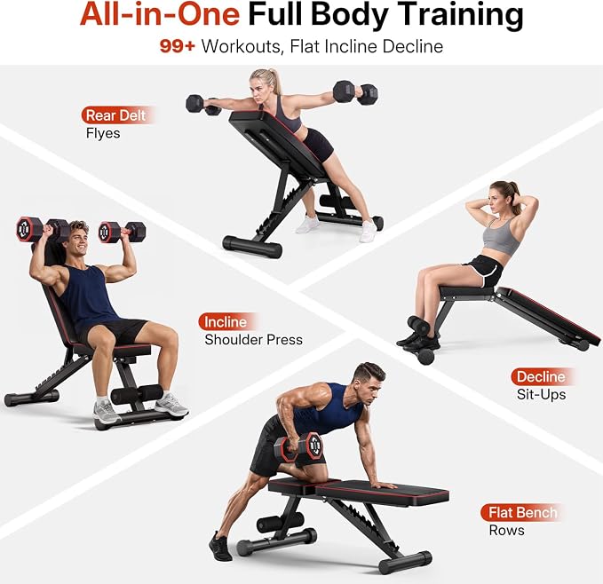 All in 1 Weight Bench, Adjustable Bench for Full Body Workout Home Gym