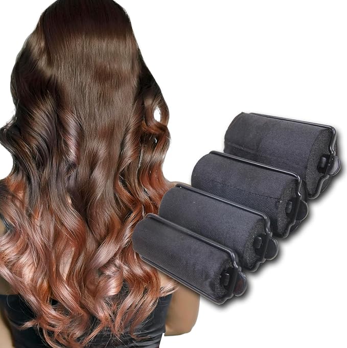 DONNA Silky Sastin Foam Roller 7/8"(D) MEDIUM 10PCS Hair Curlers with Clips for Heatless Hairdressing and Styling - BLACK