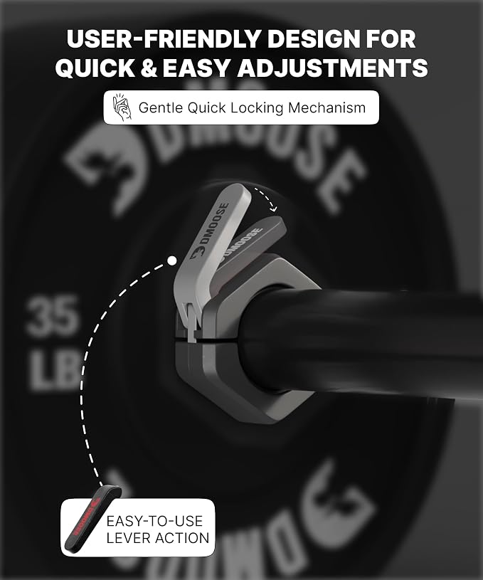 DMoose Fitness Barbell Clips 2 Inch (Pair) - Quick Release Olympic Barbell Clamps & Collars with Anti Slip TPR Grip for Secure Weightlifting and Powerlifting - Weight Clips for Bars at Home or Gym