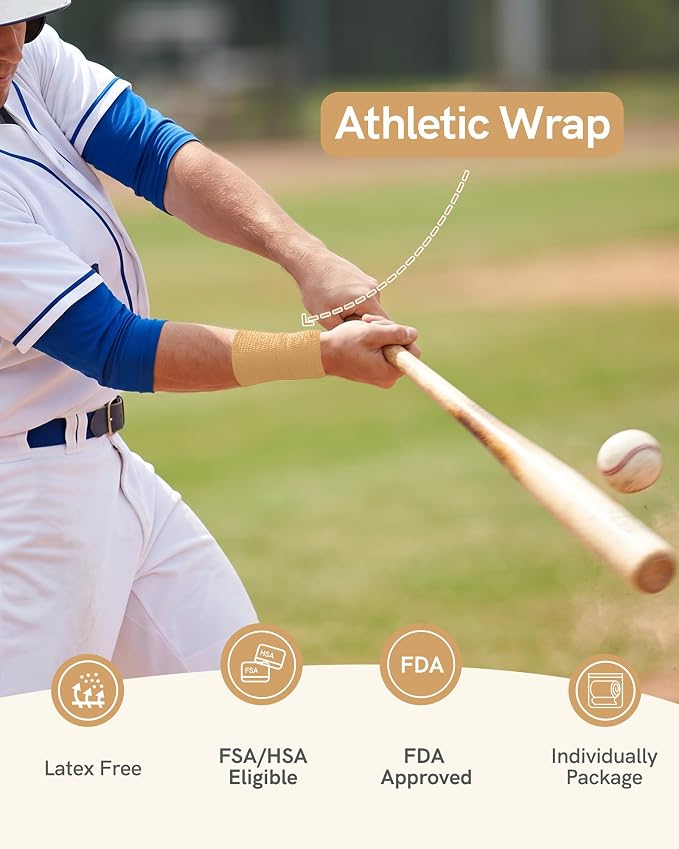 FriCARE Self Adhesive Bandage Wrap, Medical Tape in First Aid Kit, Tan | Elastic Cohesive Bandages for Sports/Vet/Wrist Ankle Wounds, 2 Inches X 5 Yards, Latex-free 6 Rolls