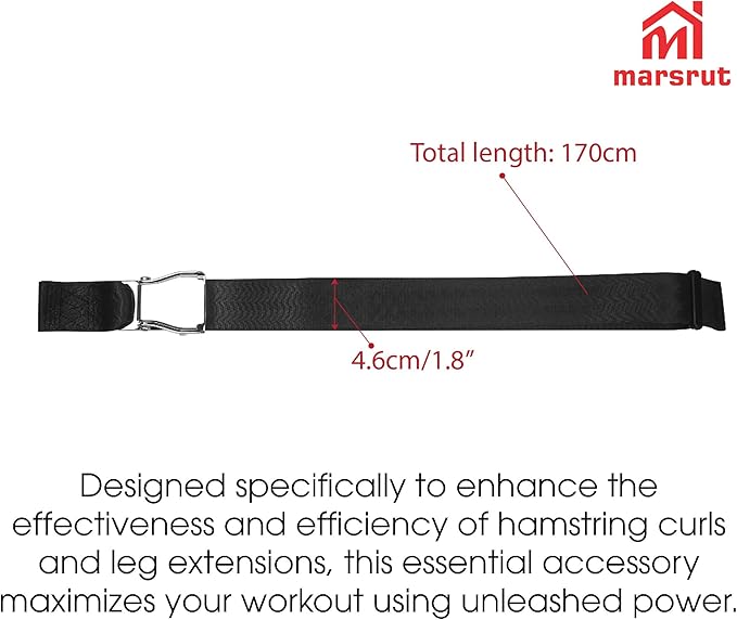 Belt Squat Collar for Nordic Hamstring Curl on Bench, 5.6Ft Long Buckle Strap for Seat Workouts Leg Extension Machines Achieve Stability Comfort Home Exercise Fitness Assisted Muscles Women Men Black