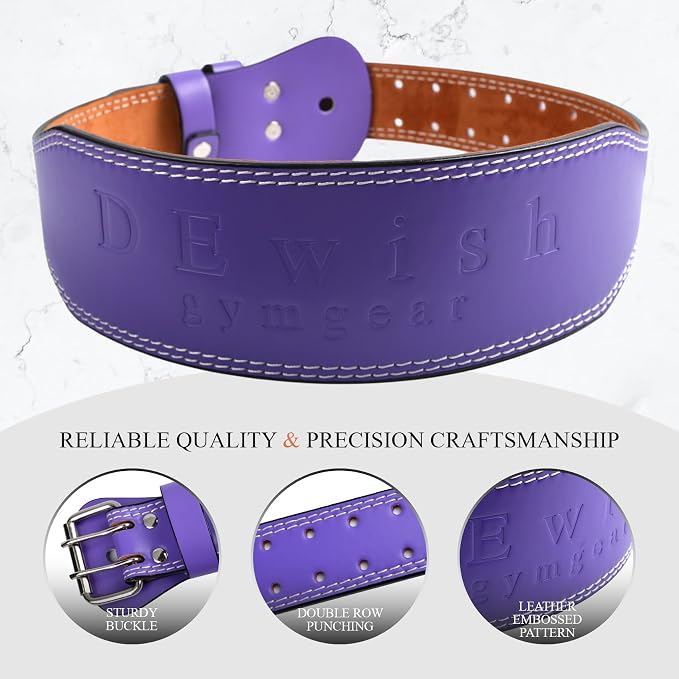 Leather Gym Fitness Belt, 4" & 6" Padded Lumbar Back Support, 10 Adjustable Holes for Weightlifting Powerlifting Bodybuilding Deadlift Squat Workout Strength Training
