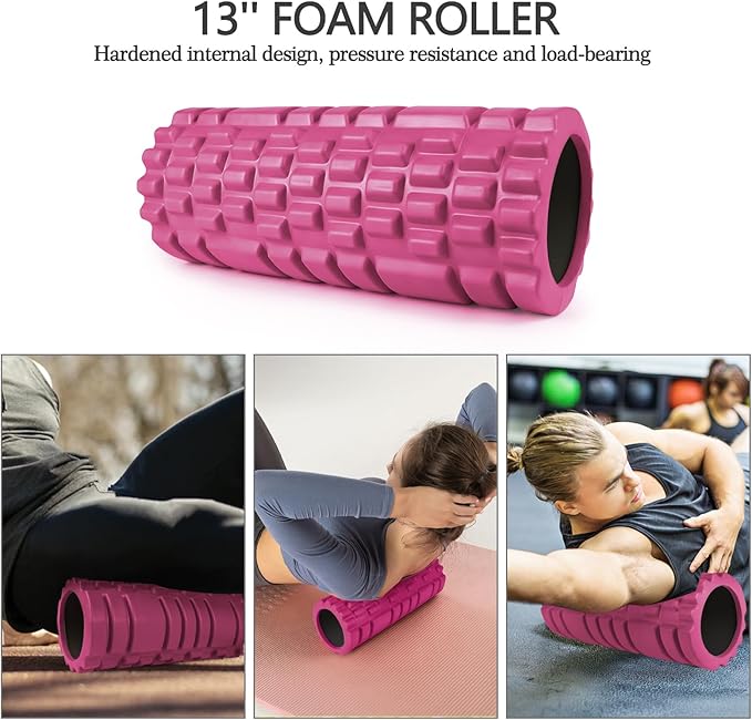 5 in 1 Foam Roller Set High Density Patented Foam Roller for Exercise | Foam Roller Massage Stick, Massage Ball, Resistance Band for Deep Muscle Massage Pilates Yoga Trigger Point Release Pink