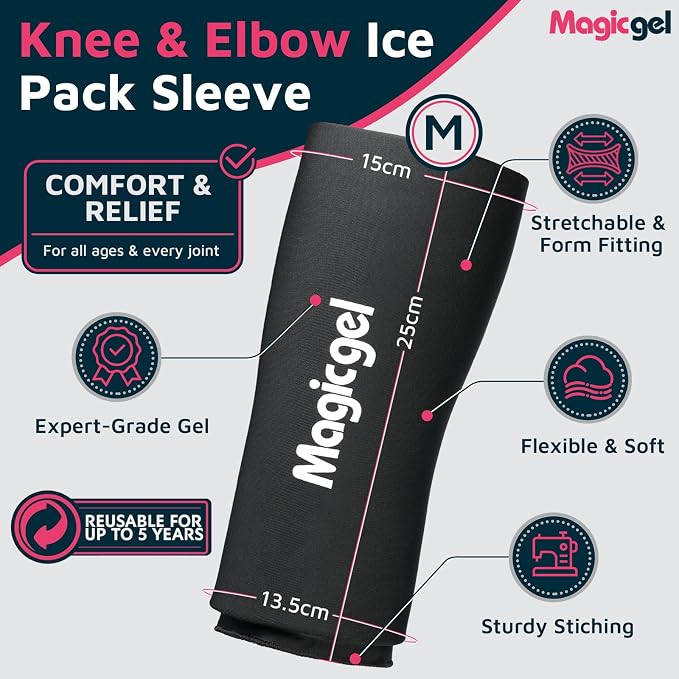 Magic Gel Medium Knee & Elbow Ice Pack Sleeve 1 Pack – Reusable Hot & Cold Therapy Wrap for Targeted Relief – Compact Compression Fit