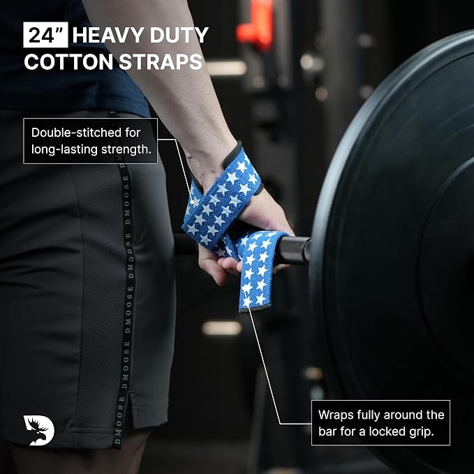 DMoose Fitness Lifting Straps 24" (Pair) - 5mm Padded Durable Wrist Straps for Weightlifting & Powerlifting - Cotton Lifting Strap with Silicone Grip for Men & Women - Deadlift Strap for Gym Workout