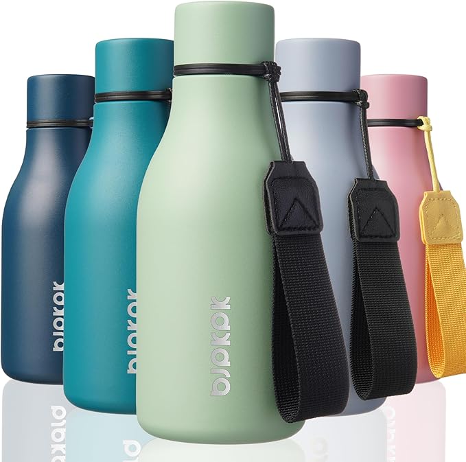 BJPKPK 12oz Insulated Water Bottle, Stainless Steel Bottle with Carry Strap | Keep Cold & Hot Vacuum Insulation, Leak-Proof BPA-Free Design, Slim Bottle Fits Most Cup Holders for Gym, Office & Travel