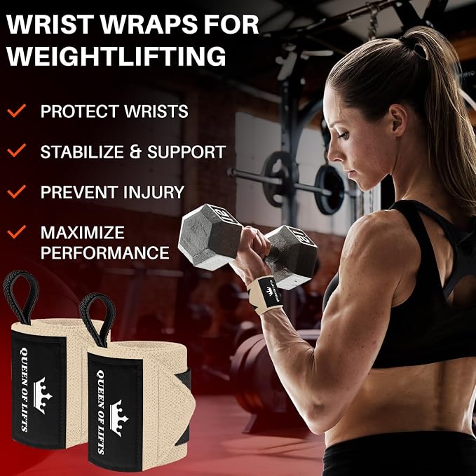 TECEUM Elastic Cotton Weightlifting Wrist Wraps with Thumb Loops, 1 Pair