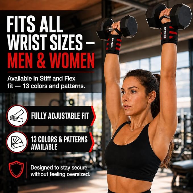Rip Toned Wrist Wraps for Weightlifting – USPA & USAPL Approved – Stiff or Flex – 18" Gym Wrist Straps with Thumb Loop – Maximum Support for Men & Women