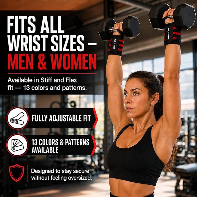 Rip Toned Wrist Wraps for Weightlifting – USPA & USAPL Approved – Stiff or Flex – 18" Gym Wrist Straps with Thumb Loop – Maximum Support for Men & Women