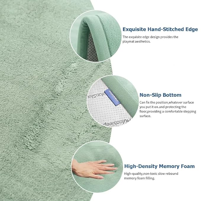 Huloo Sleep Ultra Soft Baby Play Mat for Floor,1.3" Thick Elasti-Foam 47x47 Play Mat for Playpen,Water-Repellent Coral Velvet for Tummy Time, Non-Slip Backing Safe for Toddlers & Infants(Sage Green)