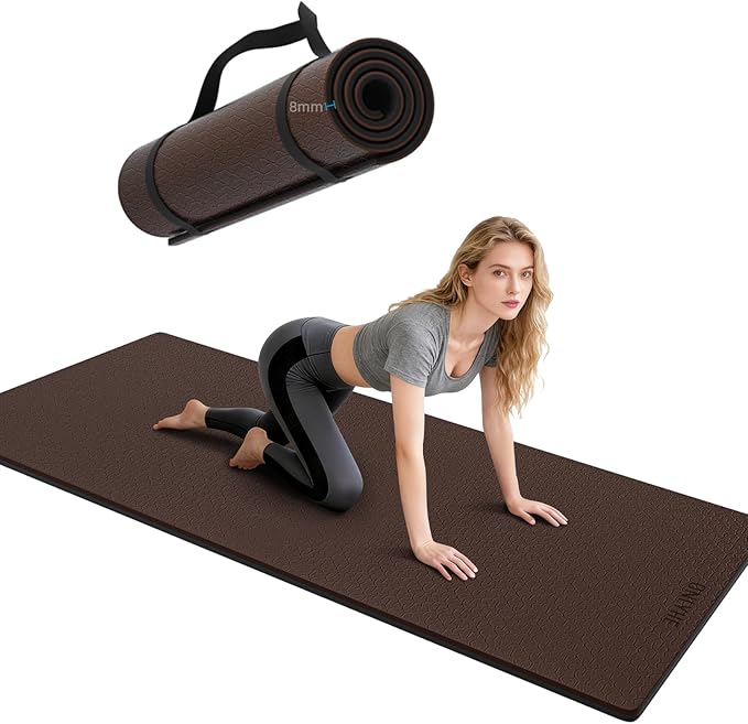 Yoga Mat Thick（8mm）Exercise Mat Non Slip Anti-tear,Pilates Mat for Men and Women,Workout Mats for Home,Barefoot Workouts and Floor Exercise,with Carrier Strap(71"x 24")