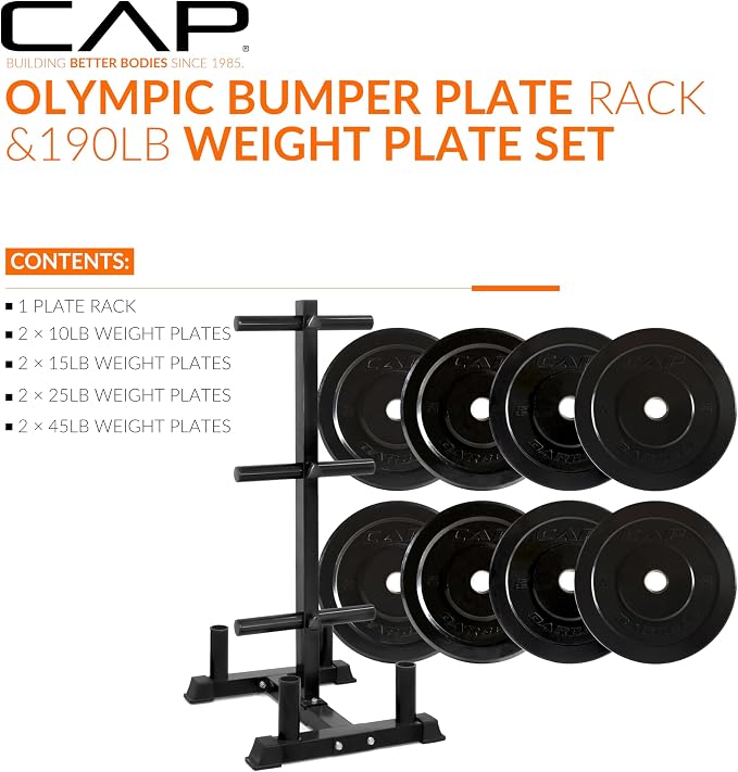 CAP 2-inch Olympic Bumper Plate Weight Set | 100-370 lbs | Multiple Colors | Storage Rack Optional