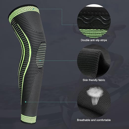 2 Pack Full Leg Compression Sleeves, Long Knee Brace Support for ACL,PCL, Meniscus Tear, Arthritis, Tendinitis,Men And Women (Green,Small)
