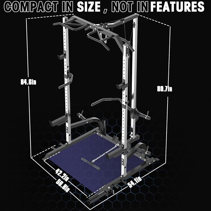 Power Cage Power Rack with LAT Pulldown Workout Cage Dip Handles Cable Pulley SystemSquat Rack for Home Gym