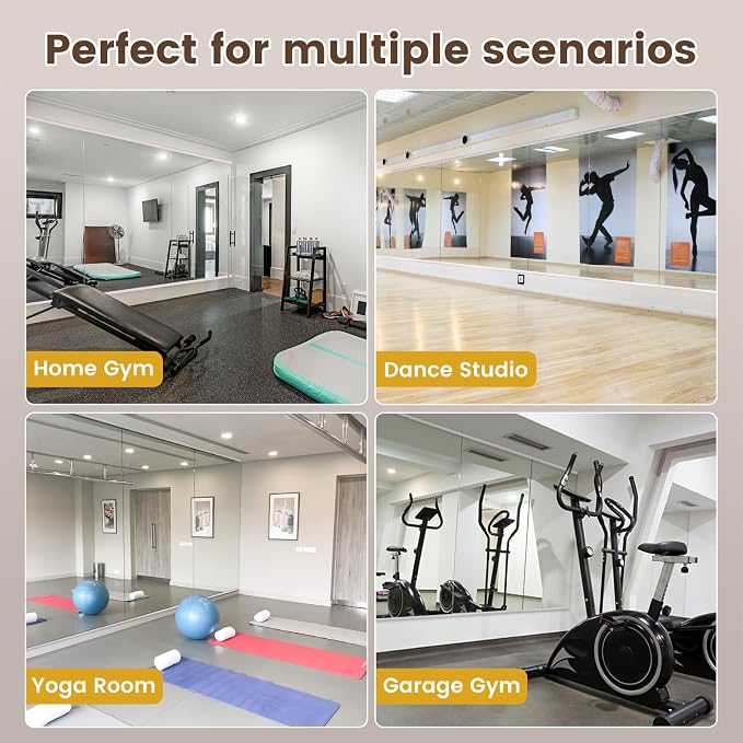 LOAAO Home Gym Mirror 67"x24", 2 PCS | Frameless, Tempered Glass, Large Workout Mirrors, For Home Gym, Dance Studio, Yoga Room, Garage Gym