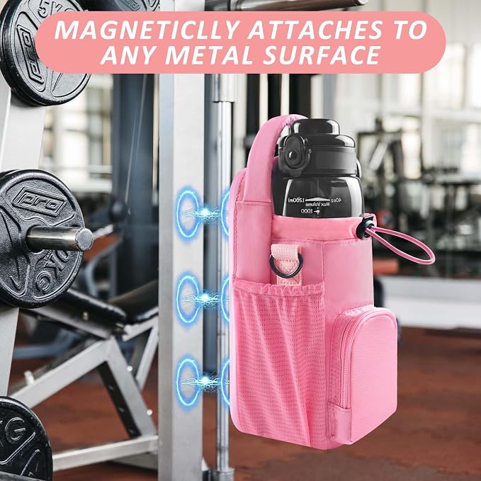 Magnetic Gym Bag for Men and Women, Magnetic Water Bottle Holder for Gym, Small Gym Bag, Gym Gifts for Women and Men (Pink, <40 OZ)
