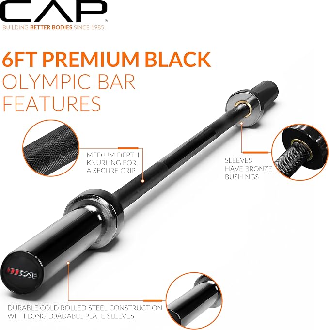 CAP Olympic Barbell - 5FT, 6FT, & 7FT Strength Training Weight Bars, Multiple Options