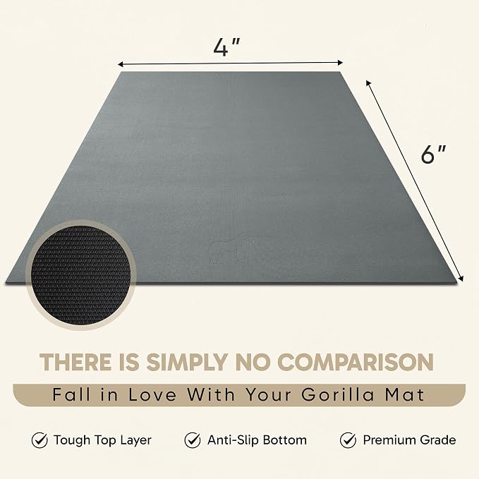 Gorilla Mats Large Exercise Mat – 6'x4', 7'x4', 7'x5', 8'x4', 10'x4' (1/4" Thick) – Ultra Durable Workout Mat for Home Gym Flooring – Non-Slip, Flat Fitness, Yoga & Weight Lifting Floor Mat