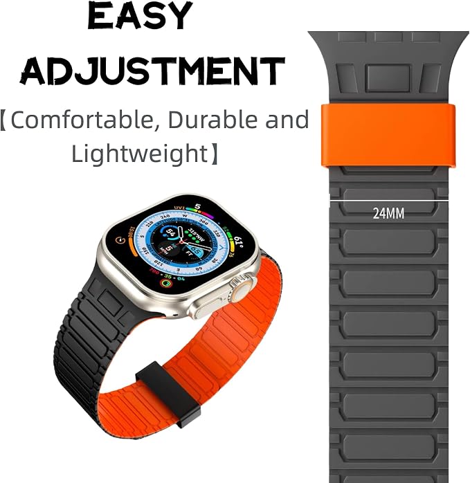 Magnetic Band Compatible with Apple Watch Ultra 3/2/1 Band for Men 49mm 46mm 45mm 44mm 42mm, Silicone Sport Waterproof Loop Strap Magnet Link for iWatch Series SE 11 10 9 8 7 6 5 4 3 2 1