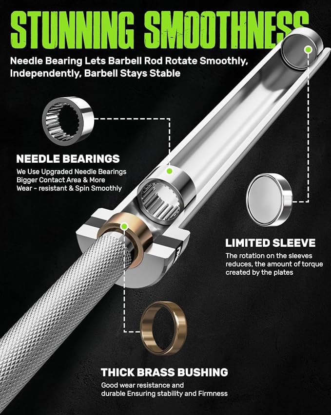 PB01 7FT Olympic Barbell, Weight Bar with Knurled Grip for Squats, Deadlifts, Weightlifting, Strength Training, Bench Press, Fits 2-inch Standard Weight Plates, 1500LB Capacity