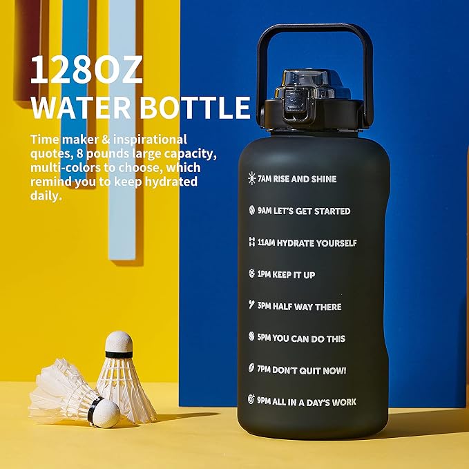 ST-YIBEN 64oz,100oz,128oz Large Motivational Water Bottle with Time Marker, Leakproof & BPA Free Half Gallon Big Water Bottle with Straw Handle Tritan Frosted Water Jug for Gym,Fitness,Outdoor Sports