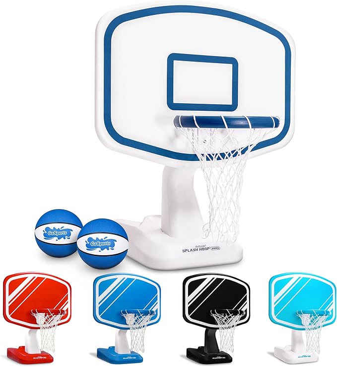 GoSports Splash Hoop PRO Pool Basketball Game – Modern Poolside Basketball Hoop with Backboard, Ball & Pump – Swimming Pool Basketball Hoop for Inground & Above Ground Pools